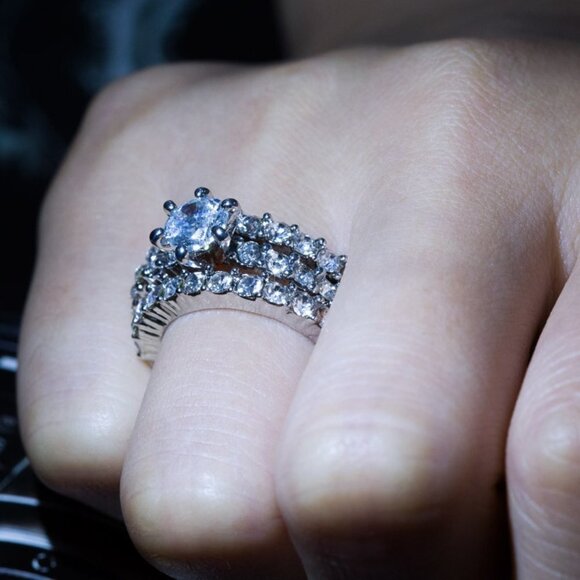3pcs/Set Shiny Gems Beautiful Wedding Eternity Ring for Women, EVGG1194 - Picture 3 of 5
